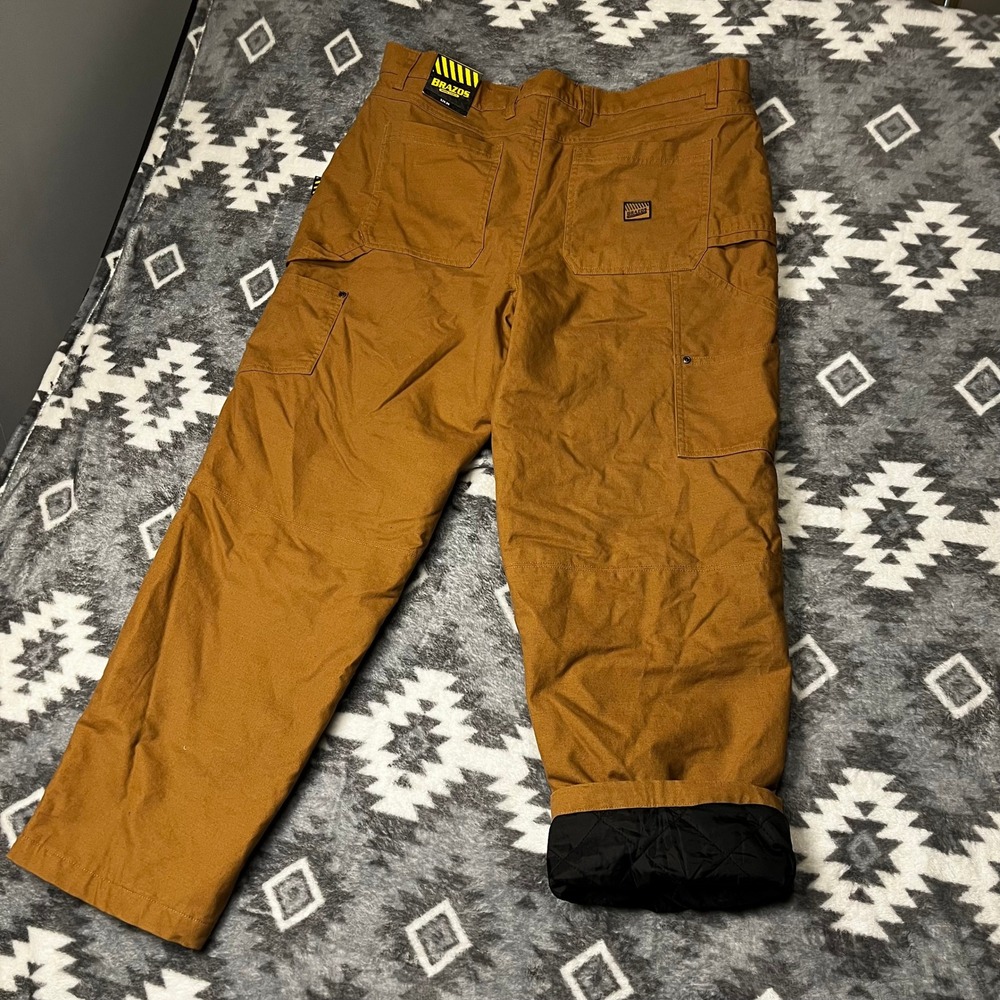 NWT Brazos Men Insulated Carpenter Work Pant Duck Brown Canvas Men's 38x32"